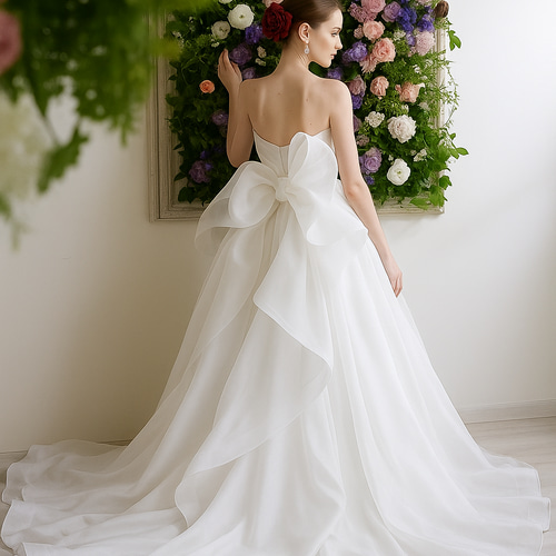 ウエディングドレス サテンの上品な輝き 美しいドレープ感 ベアトップ