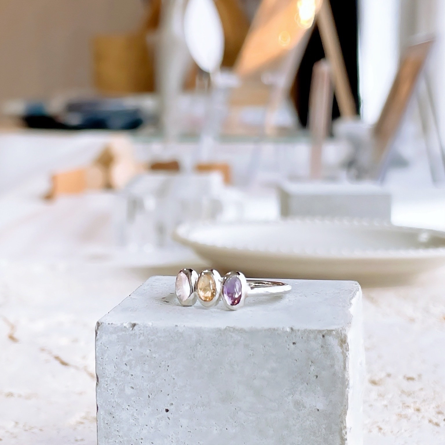 3 color stones ring（ふんわり透明感カラー／天然石）