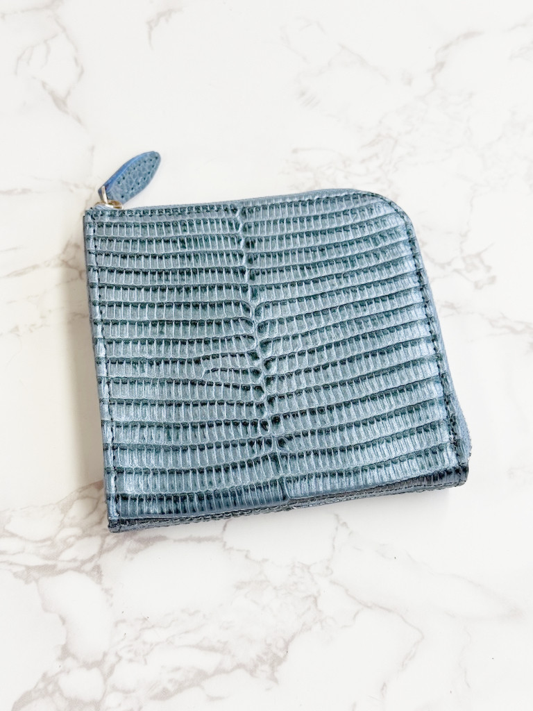 日本製　リザード　薄型スマート　コンパクトウォレット　上質　L字ファスナーハーフタイプ　トカゲ革　財布