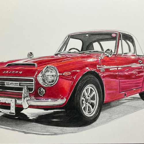 車 バイク描きます(色鉛筆) 絵画 アトリエ雅夫 通販 19617865｜Creema