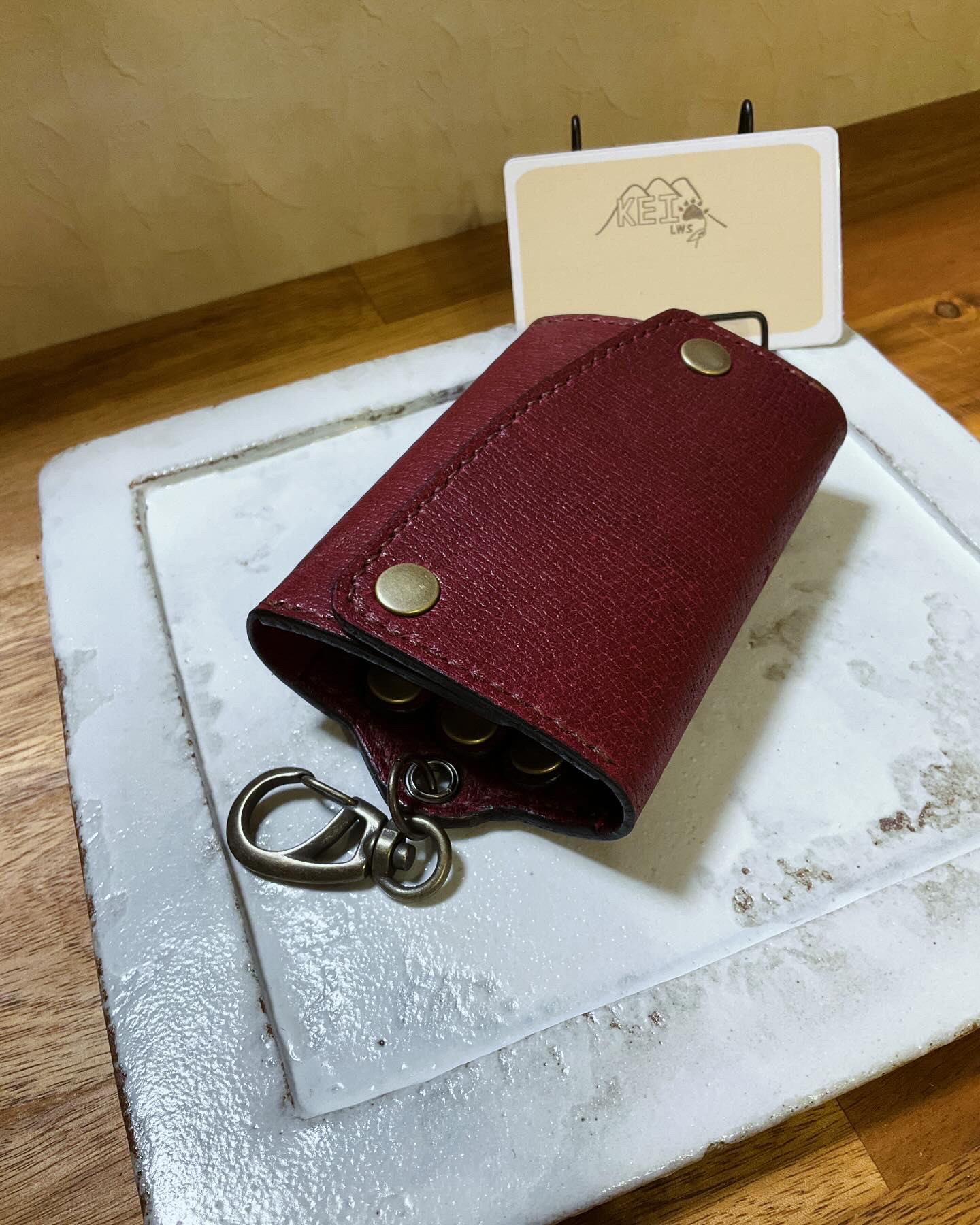 イノシシレザーキーケース（ワインカラー）