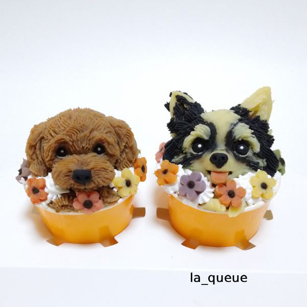 ＜犬用ケーキ＞愛犬の似顔絵ケーキ　ミニカップケーキ2頭のせ★
