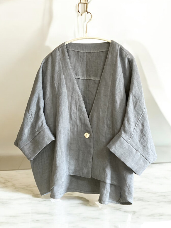 ボレロジャケット　ハーフリネン　ダブルガーゼ　シンプル 5枚目の画像