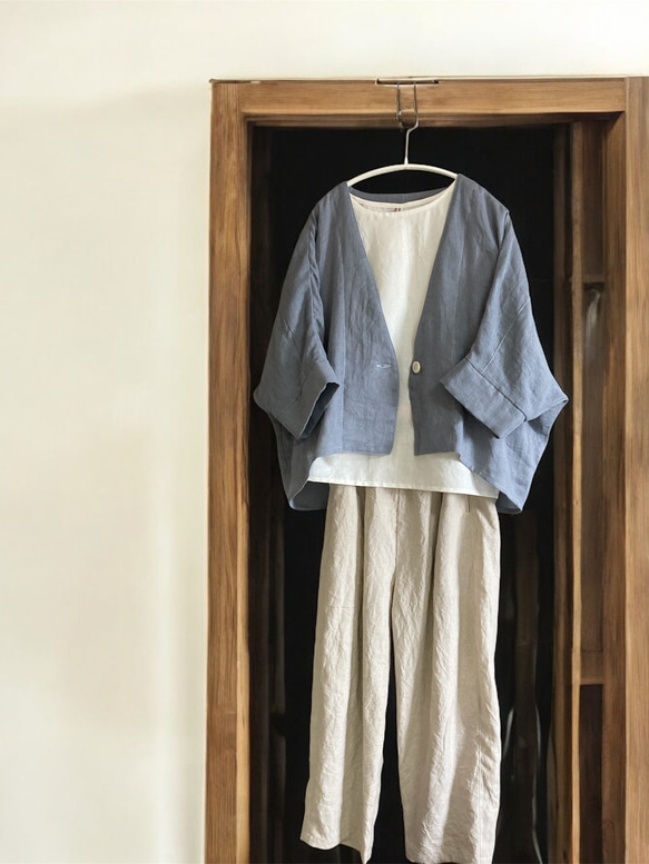 ボレロジャケット　ハーフリネン　ダブルガーゼ　シンプル 6枚目の画像