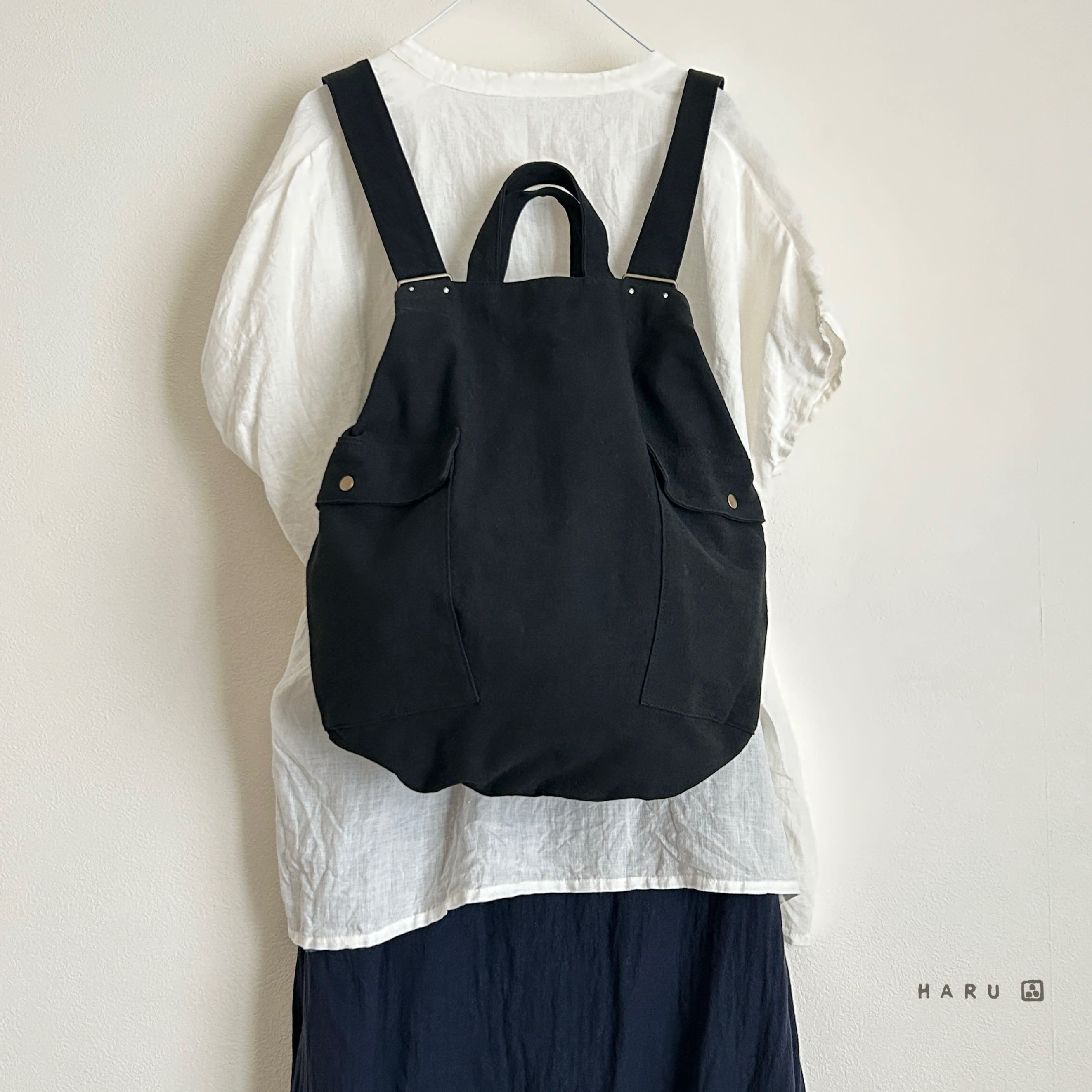 くったりリュック＊3way＊コットンリネン＊黒