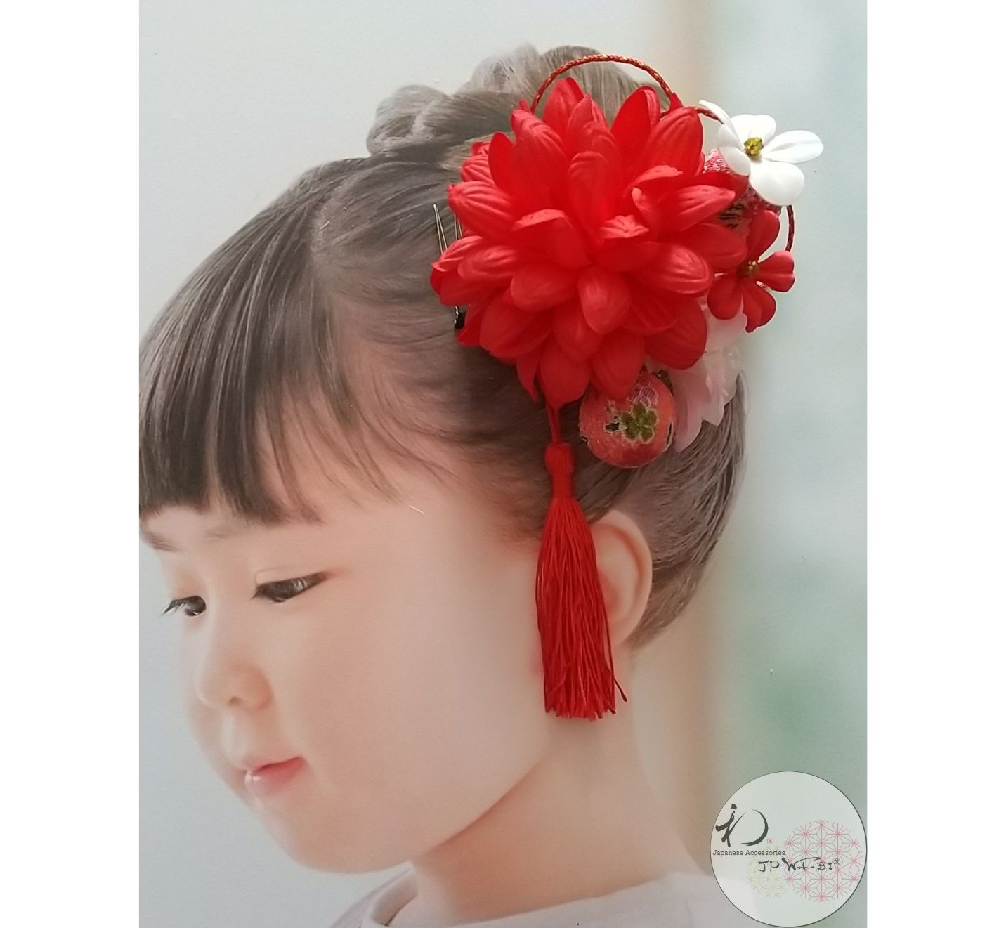 Kids髪飾り・花飾り//七五三・1/2成人式・お正月/振袖・着物髪飾り/水引・手まり・タッセル付き/透明パッケージ入り 5,030円