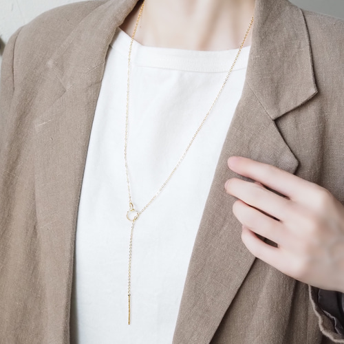 最高級鍍金 ダブルリングのラリエットネックレス ゴールド/シルバー