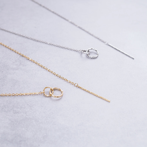 最高級鍍金 ダブルリングのラリエットネックレス ゴールド/シルバー