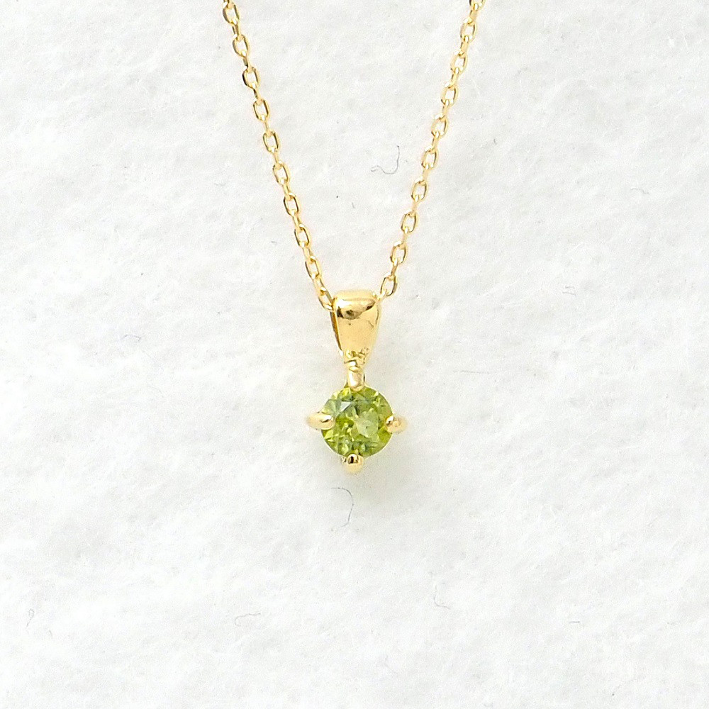 Ｋ１８ ペリドット 毎日着けたい 重ね着けしたい ８月 の 誕生石 のネックレス　送料無料