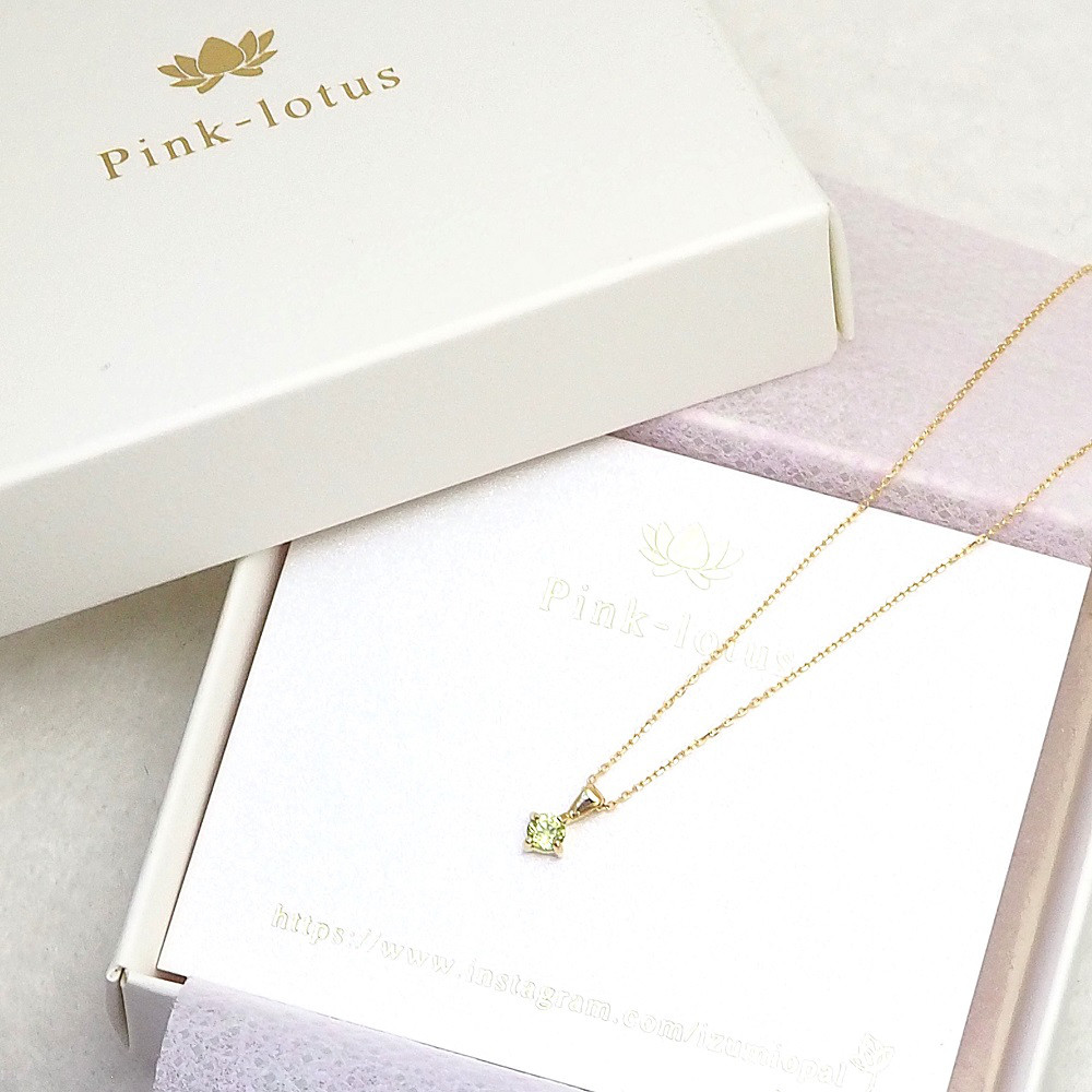 Ｋ１８ ペリドット 毎日着けたい 重ね着けしたい ８月 の 誕生石 のネックレス　送料無料