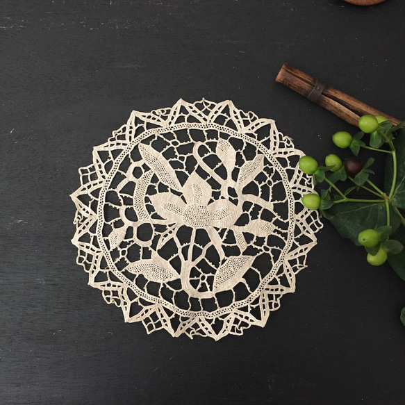 フランスアンティークレース　花刺繍レース　ビンテージレース France製 50㎝ アンティーク花模様レース C876 ピンク | vmt