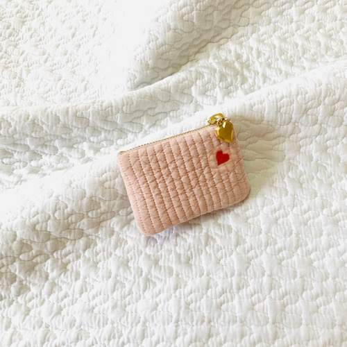 mini heart 選べる 小さなフラットポーチ H6.5W10.5 ヌビ ハート刺繍