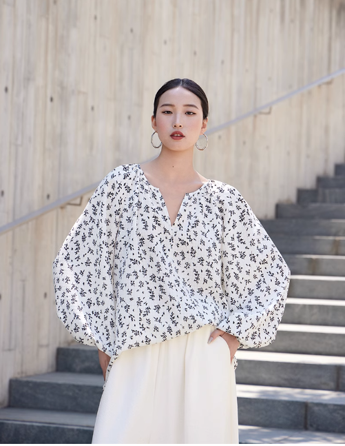 トップスシャツ春夏秋ブラウス女新調気品ゆったり長袖プリント白