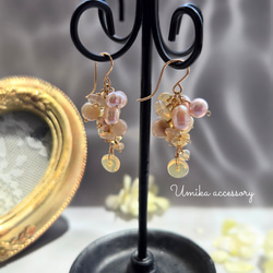 ﾟロゼッタ｡ライトカラースモーキークォーツsimpleピアス14kgf