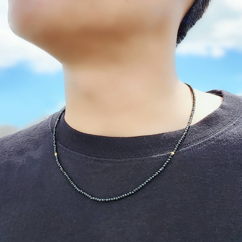K18ゴールド マルチカットビーズ ブラックスピネル ネックレス 長さオーダー可 K18ゴールド マルチカットビーズ ブラックスピネル ネックレス