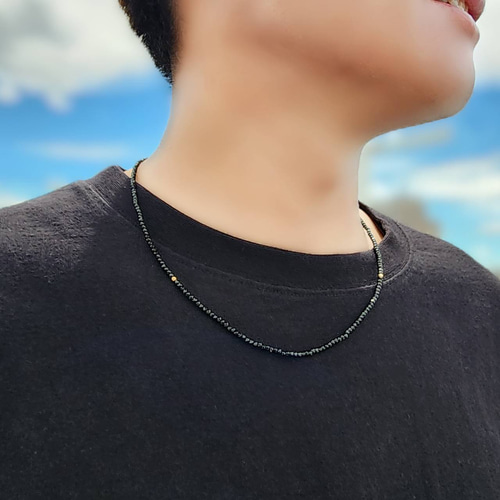 K18ゴールド カットビーズ ブラックスピネル ネックレス 18金が