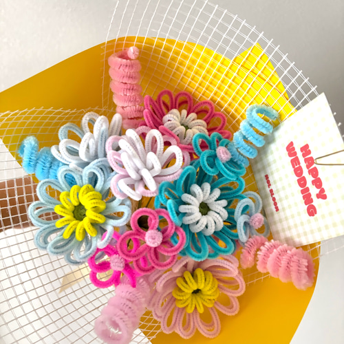 ふわふわカラフル】モールフラワーブーケ オリジナルカード付き アート