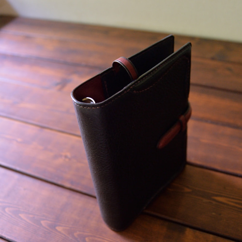 システム手帳 A6サイズ イタリアンレザー ブラック×ワイン 手帳