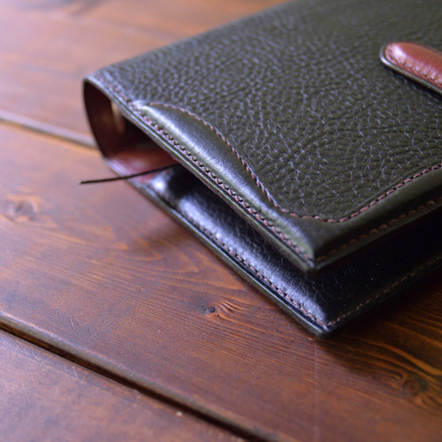 システム手帳 A6サイズ イタリアンレザー ブラック×ワイン 手帳