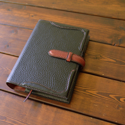 システム手帳 A6サイズ イタリアンレザー ブラック×ワイン 手帳