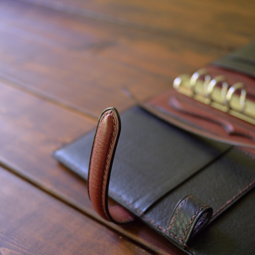 システム手帳 A6サイズ イタリアンレザー ブラック×ワイン 手帳