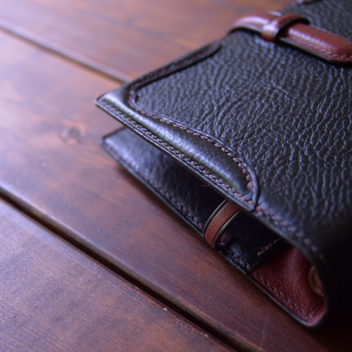 システム手帳 A6サイズ イタリアンレザー ブラック×ワイン 手帳