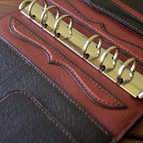 システム手帳 A6サイズ イタリアンレザー ブラック×ワイン 手帳