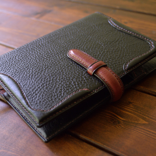 システム手帳 A6サイズ イタリアンレザー ブラック×ワイン 手帳