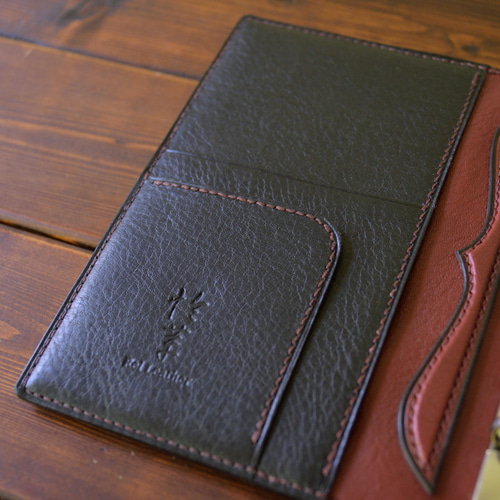 システム手帳 A6サイズ イタリアンレザー ブラック×ワイン 手帳