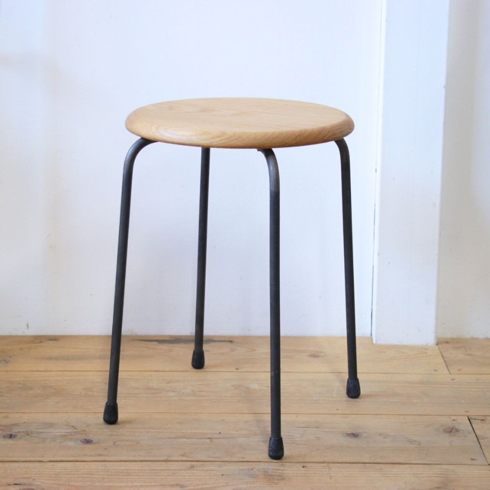 セミオーダー可能 北欧アンティーク家具風 高級オーク材 アイアンスツール 椅子 花台 高さ変更可能