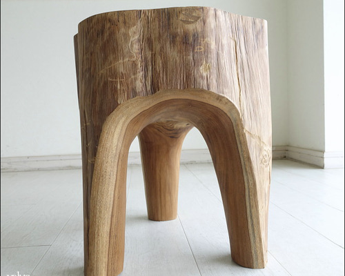 チーク無垢材 削り出しスツールTrin03 イス プリミティブチェア 丸太