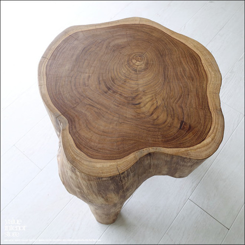 チーク無垢材 削り出しスツールTrin03 イス プリミティブチェア 丸太