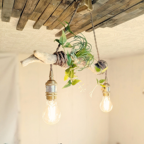 【送料無料】★LED専用★2灯式流木照明★ 流木ペンダントライト2灯 RUKI LED電球付属 天井照明 シーリング