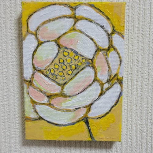 原画 絵画『微笑み』【豆絵】油絵 イーゼル付き 気軽にアート 癒し