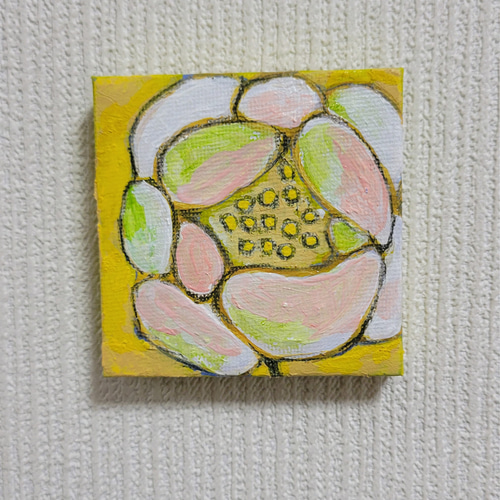 原画 絵画『微笑み』【豆絵】油絵 イーゼル付き 気軽にアート 癒し