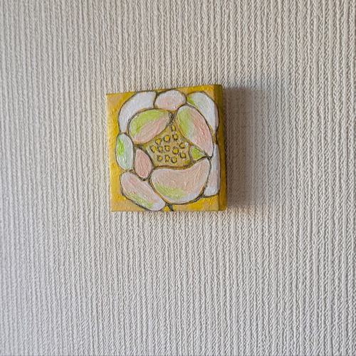 原画 絵画『微笑み』【豆絵】油絵 イーゼル付き 気軽にアート 癒し