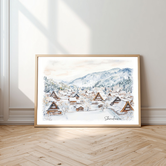 雪の白川郷 水彩画アート｜日本の風景｜冬の情景｜インテリアポスター