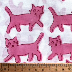 インド ブロックプリント生地 [50cm単位] キャット ピンク ホワイト地B ファブリック 猫 ねこ IF0302 3枚目の画像