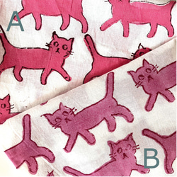 インド ブロックプリント生地 [50cm単位] キャット ピンク ホワイト地B ファブリック 猫 ねこ IF0302 4枚目の画像