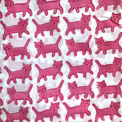 インド ブロックプリント生地 [50cm単位] キャット ピンク ホワイト地B ファブリック 猫 ねこ IF0302 2枚目の画像