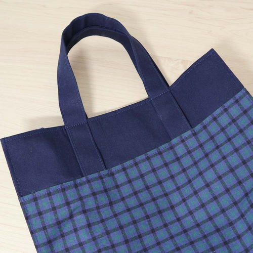 切り替え ファミリア風上品グリーンチェック ネイビー 紙袋型