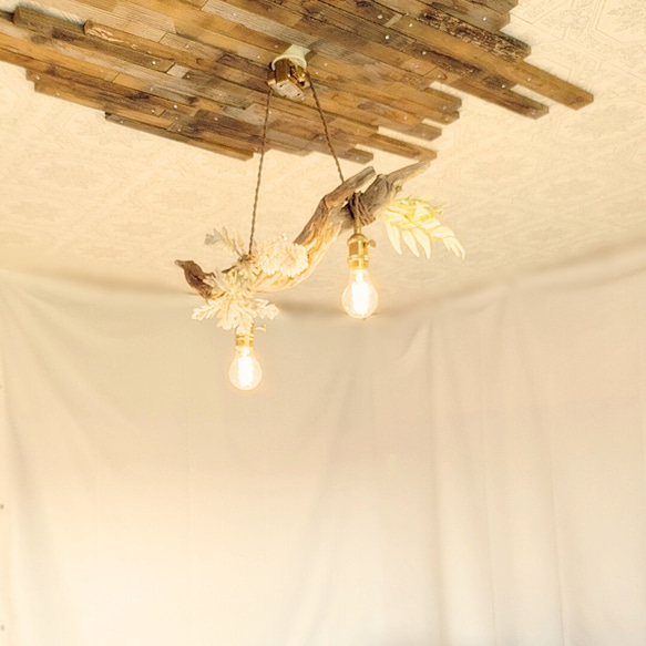 限定1台！ 流木のペンダントライト2灯　RYUYA　LED電球セット　｜天井照明　カフェ/サロン店舗照明 9枚目の画像