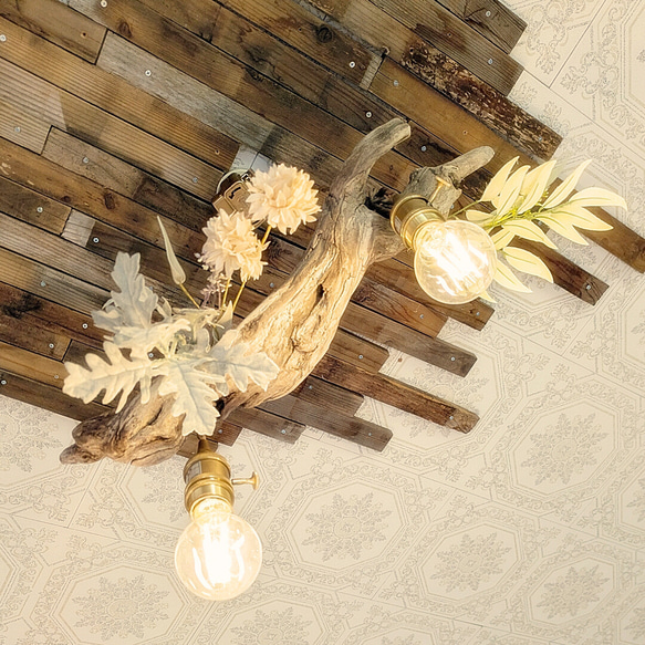 限定1台！ 流木のペンダントライト2灯　RYUYA　LED電球セット　｜天井照明　カフェ/サロン店舗照明 10枚目の画像