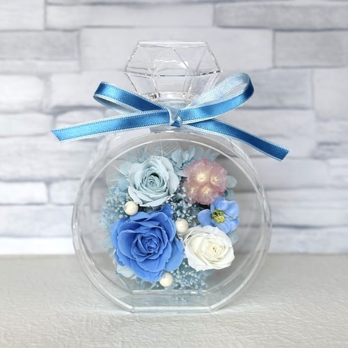香水型ボトル 青色系 プリザーブドフラワー バラ / ボトルフラワー