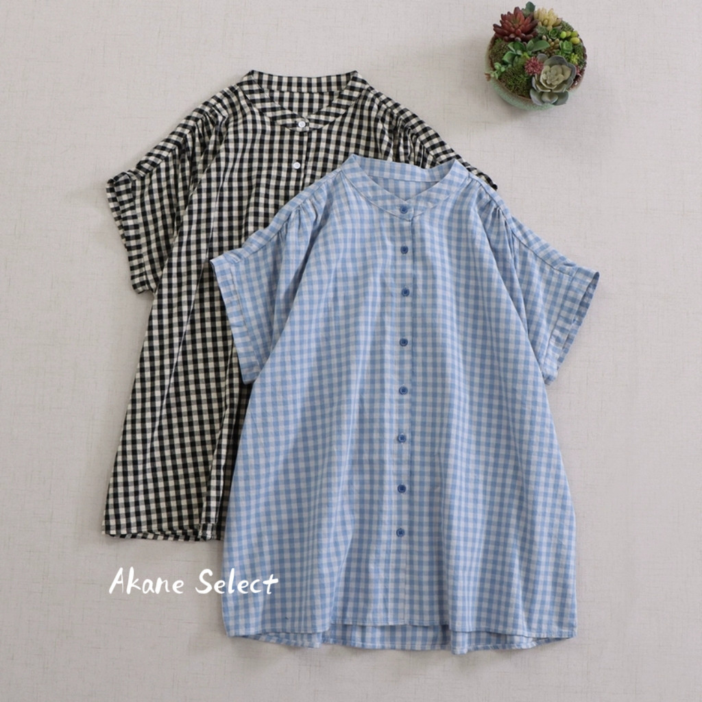 【コットン100%シャツ★汗取り】こなれ感│体型カバー│チェック柄│ドルマンスリーブ│オフィス│フェミニンT-79LB