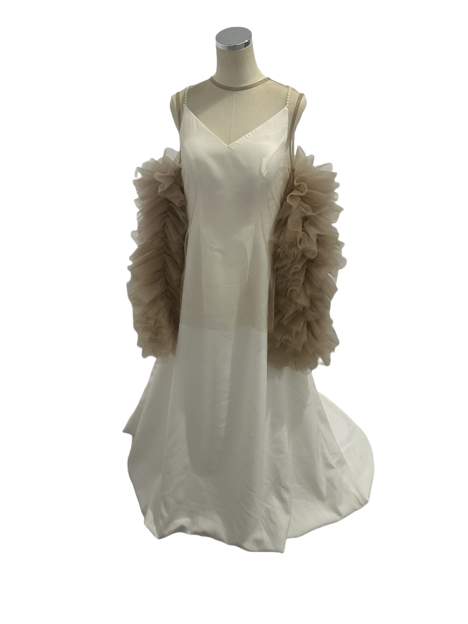 パーティードレス ツーピース ふわふわ袖 クレープ生地 キャミソール ブライダル 前撮り 2次会