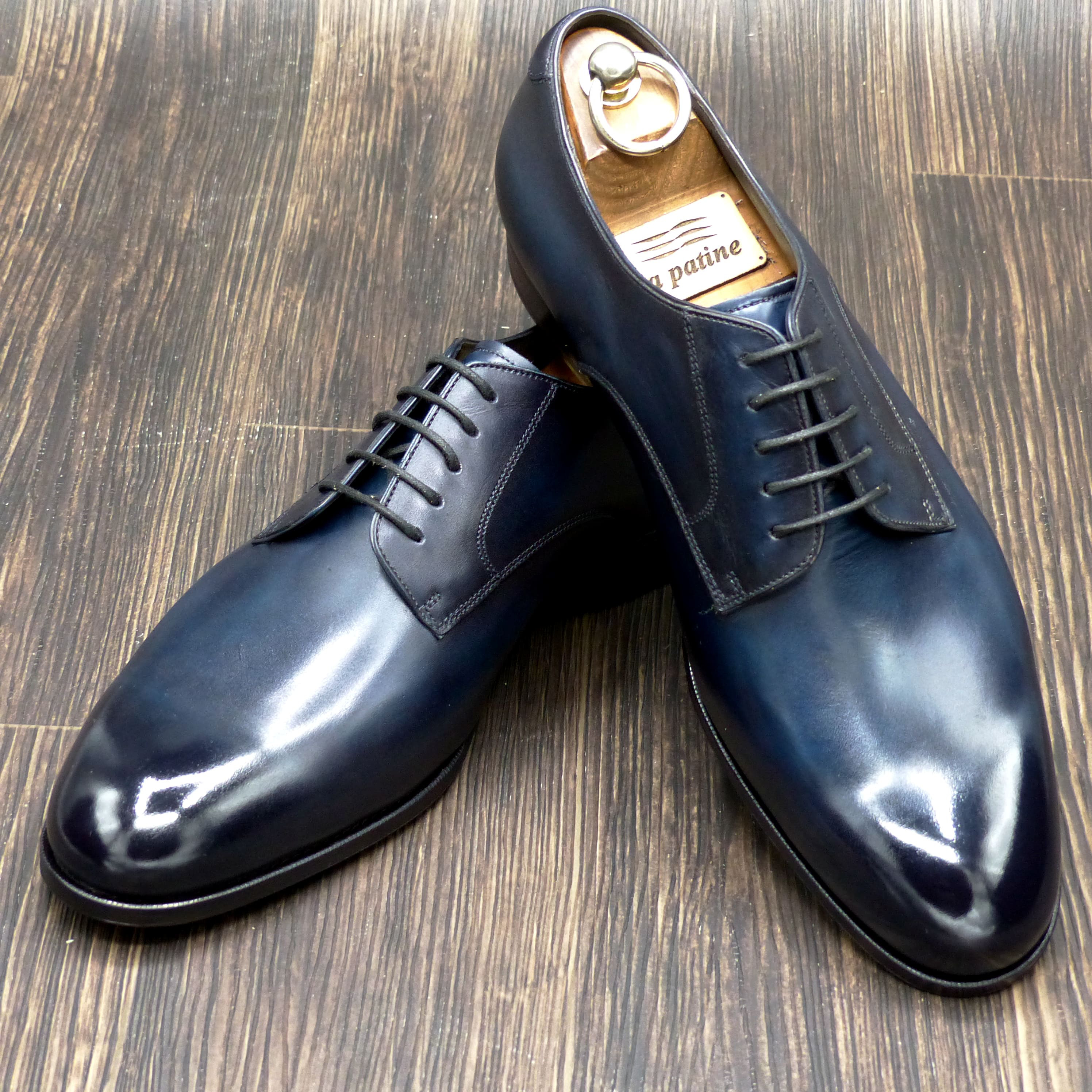 【3Dパターン・フルマッケイ製法】 FR-330 26.5cm 伝統色 濃藍 パティーヌ仕上げ  プレーン・ダービー