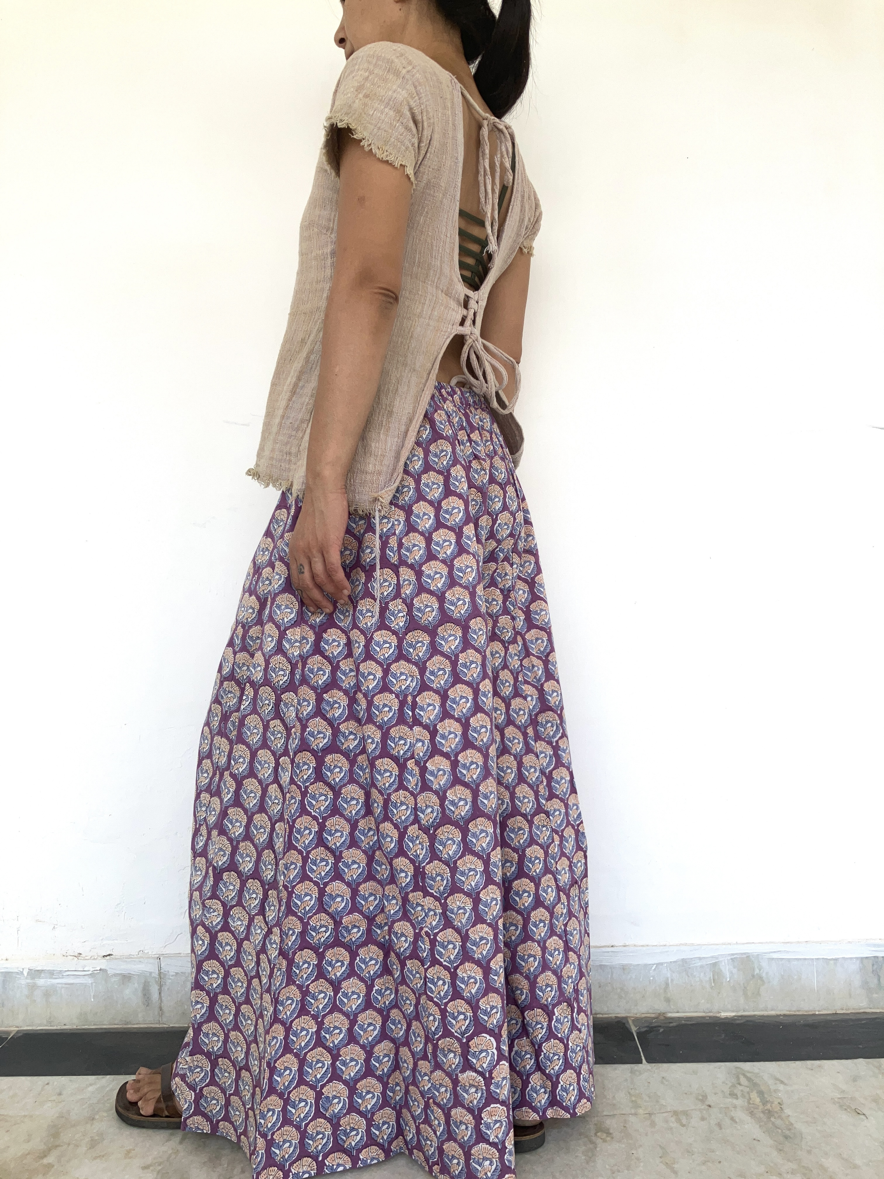 Aブロックプリントワイドパンツ ★ガウチョ スカーチョ インド綿パンツ インド更紗