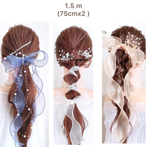 新色【 ボルドー】シアーリボン の ポニーフック 赤 ワインレッド