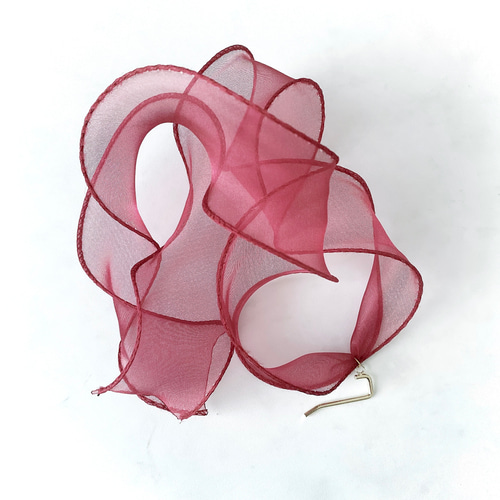 新色【 ボルドー】シアーリボン の ポニーフック 赤 ワイン